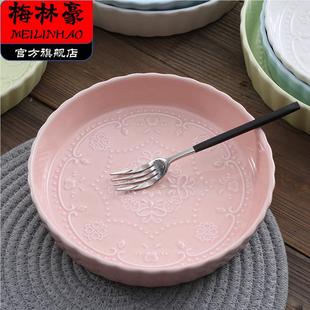菜盘家用烤碗 创意芝士焗饭盘烤盘圆形陶瓷西餐盘子烤箱餐具套装