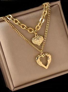 小众设计金色爱心项链钛钢项链