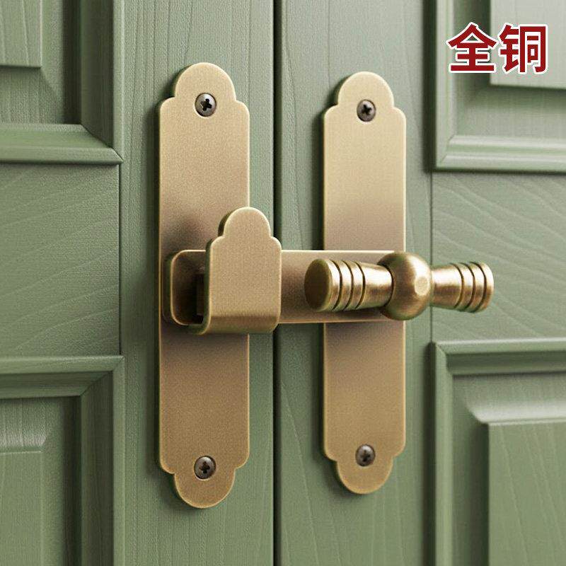 纯铜门搭扣中式仿古木门锁扣家用推拉门锁插销全铜锁鼻挂锁门栓