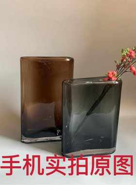 现代简约大口径琉璃花器咖色水培花瓶客厅卧室插花装饰品摆件