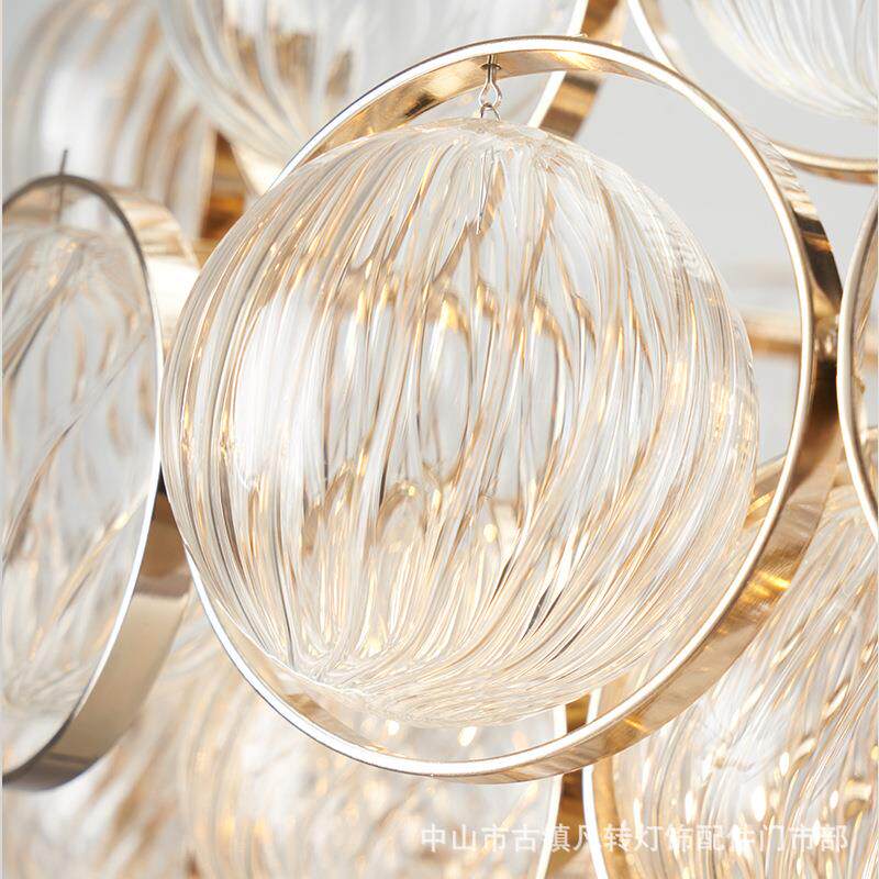 北欧后现代轻奢玻璃水晶金属铁艺客厅卧室咖啡厅展厅金色圆形吊灯