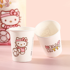 宜洁HelloKitty一次性杯子可爱纸杯家用加厚水杯可乐豆浆杯咖啡杯