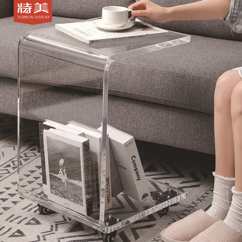 工厂亚克力透明边几 简约亚克力茶几亚克力热弯U形小推车批发