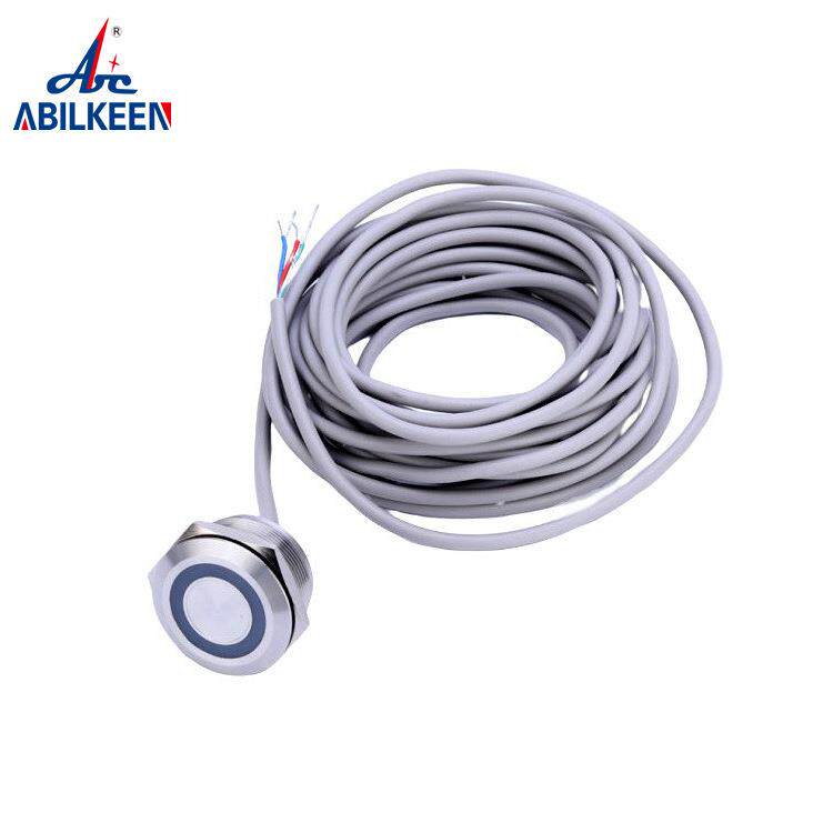 22mm斜面复位触摸开关带PUG线 10米线长 LED环形灯不锈钢压电开关