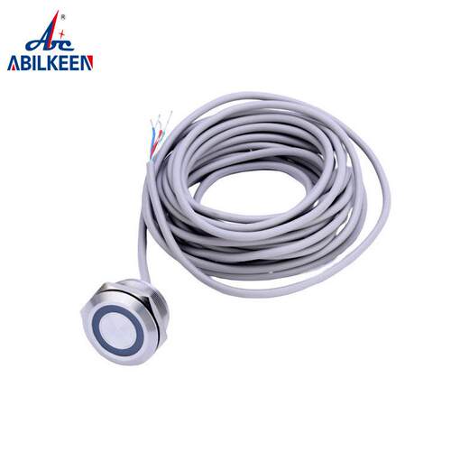 22mm斜面复位触摸开关带PUG线 10米线长 LED环形灯不锈钢压电开关