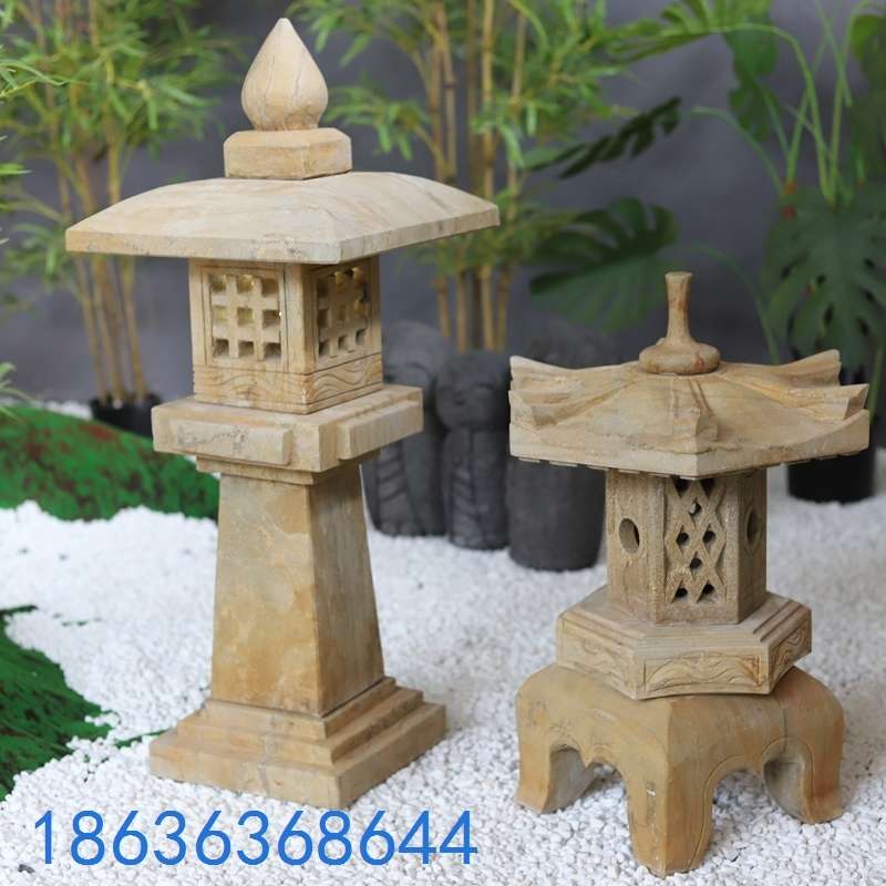 石灯笼太阳能石灯日式庭院仿古宫灯中式户外花园景观禅意石头摆件