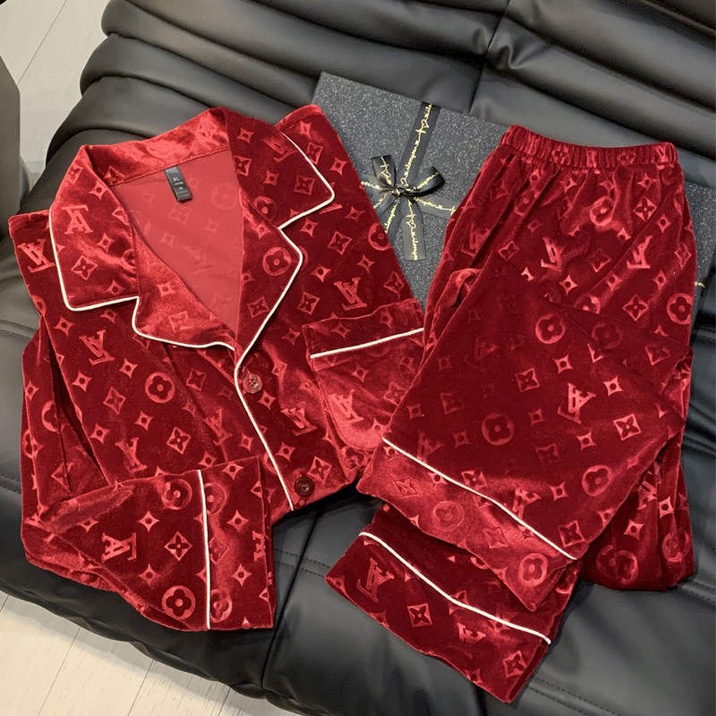 红色睡衣情侣秋冬季加厚珊瑚绒男女士本命年结婚金丝绒家居服套装