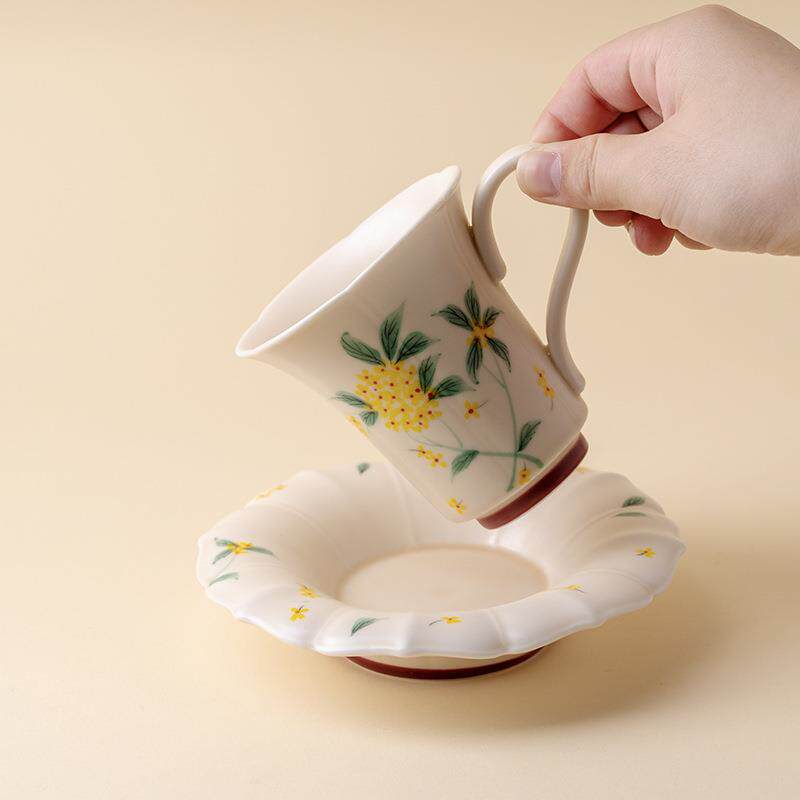 宜室茶话手绘桂花陶瓷咖啡杯高颜值下午茶马克杯女士茶杯主人杯子