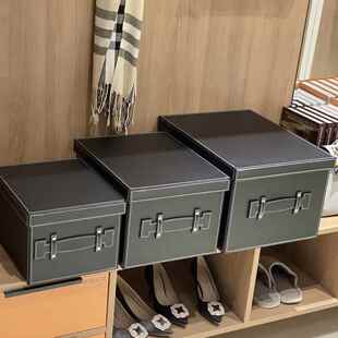 整理箱家革衣柜衣收纳箱衣服物收02纳盒带盖皮衣帽间样用板间装 饰