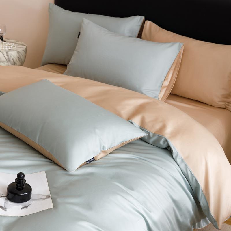 轻奢纯色撞10MC-100支0S贡缎全棉上四件套简床约色床单套床笠床品