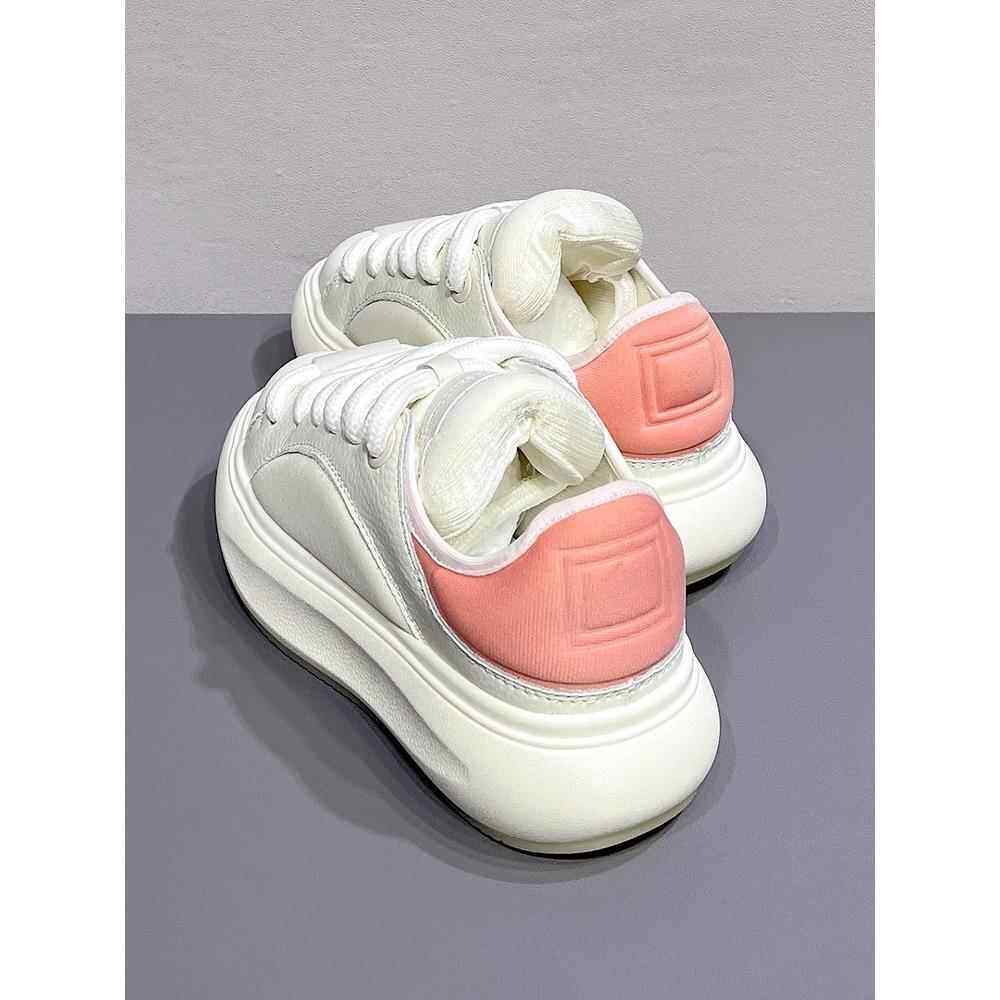 香港厚底小白鞋女2025秋季真皮百搭休闲板鞋ins潮运动透气面包鞋