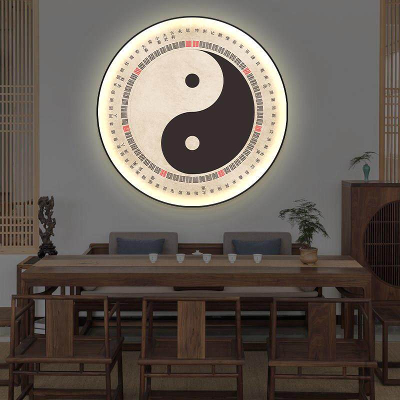 五行太极八卦图装饰画 画周易易经新中式书房挂画 画茶室LED灯发