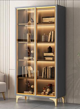 实木书带玻璃门客厅一BMF体墙落柜置物柜酒柜家靠用地书柜展示柜