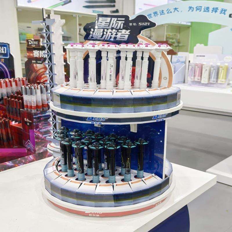 德尔施旋转星球按动中性笔学生男生解压转转笔黑色CS笔头刷题笔