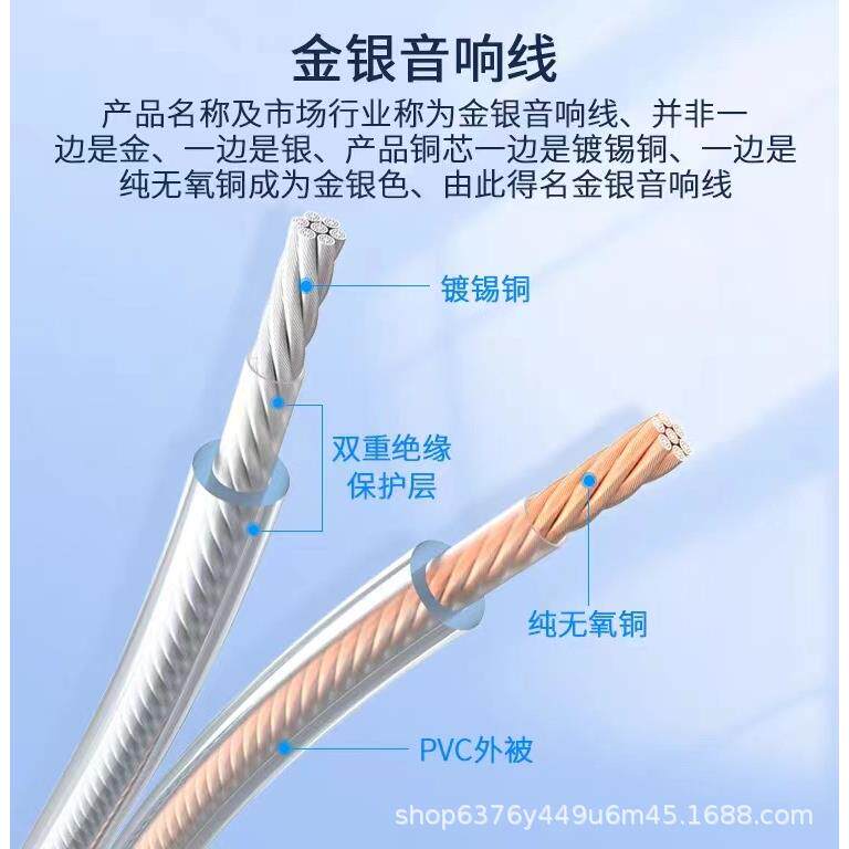 RVH透明纯铜金银音响线音箱线功放喇叭连接线发烧音频线低音炮线