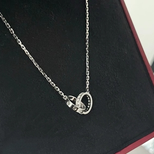 【公价4.06万】99新卡地亚18K白金双环半钻项链正品二手