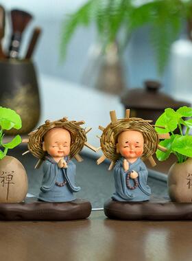 新款和尚桌面摆件茶桌茶台禅意花客厅插花级感装饰品水培器皿