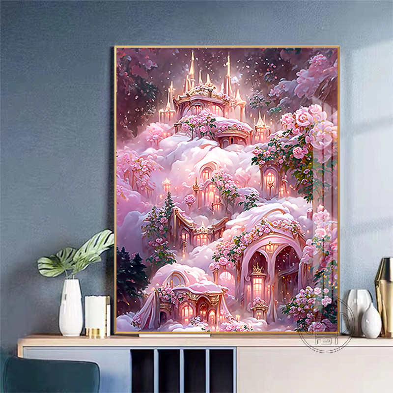钻石画手工diy儿童女孩卧室贴钻十字绣梦幻城堡风景砖石贴画满钻