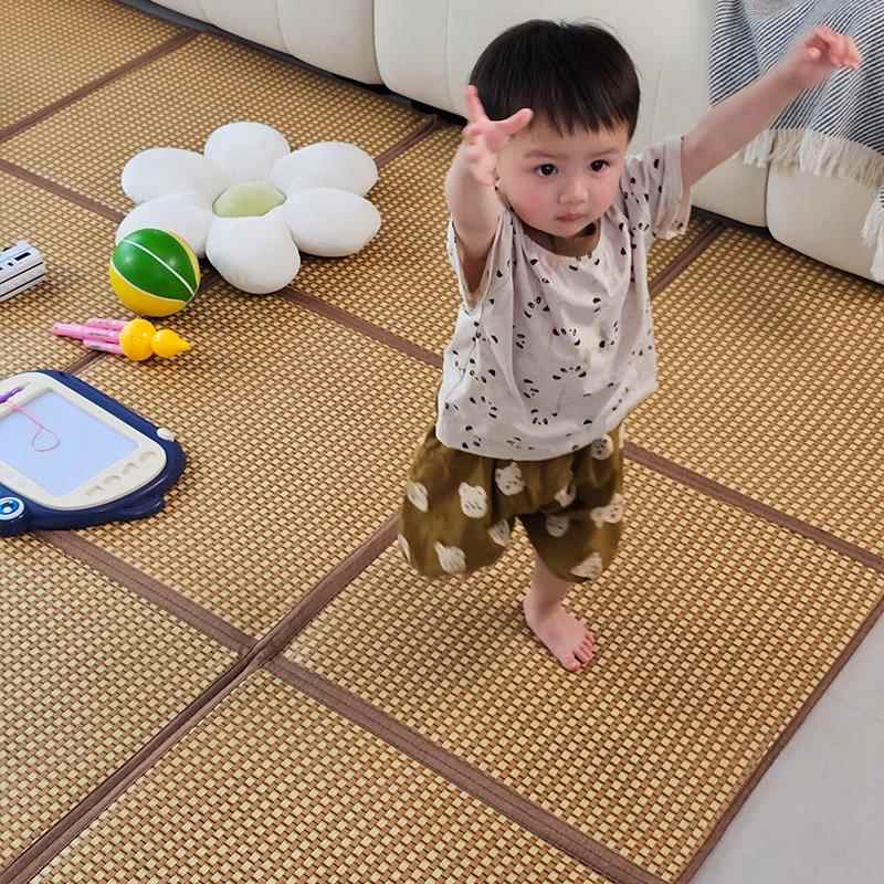 夏天儿童凉席爬行垫宝宝学步玩具地垫加厚可折叠客厅日式藤席地毯