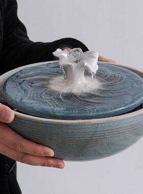 海浪陶瓷流水器摆件物饮水桌面创喷泉加湿现FMF代意宠极简装饰滴