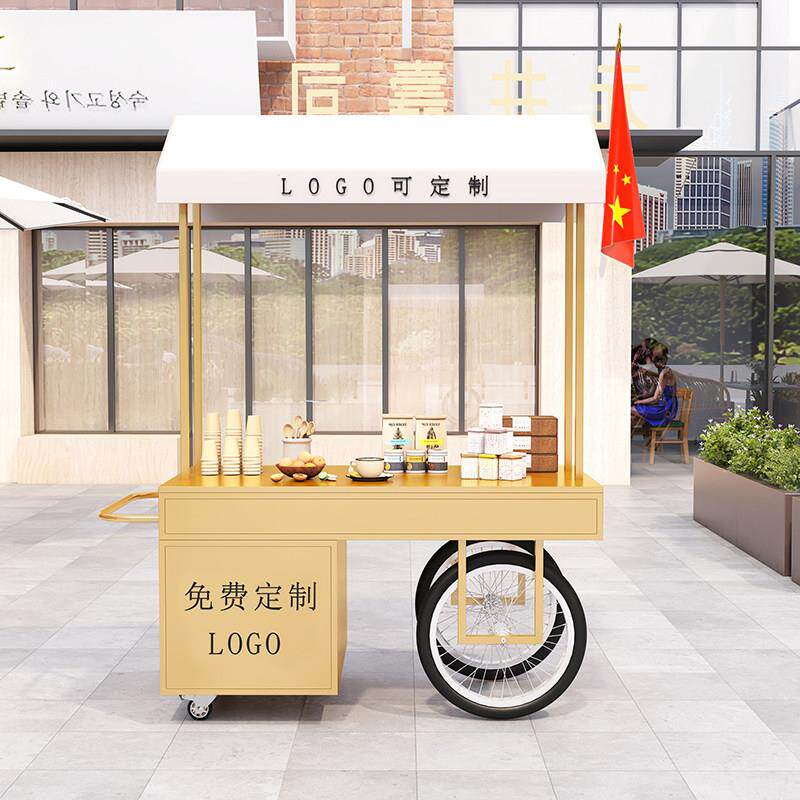 手推甜品车花车地摊车创意户外促销车超市摆摊车带柜子移动车地摊