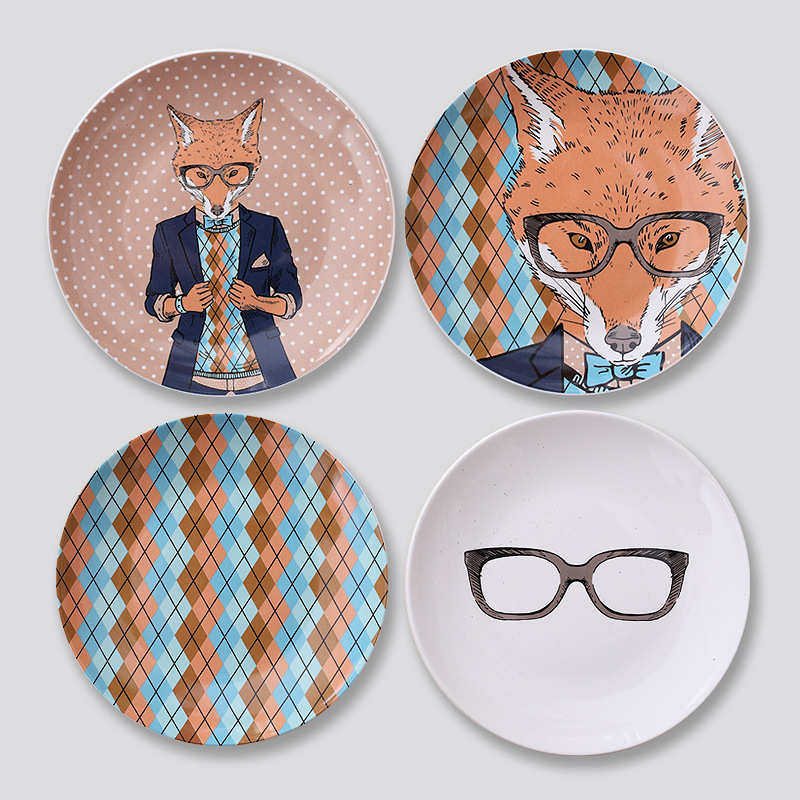 北欧卡通鹿简约墙上装饰品画陶瓷盘装饰挂盘墙壁挂盘子墙饰背景