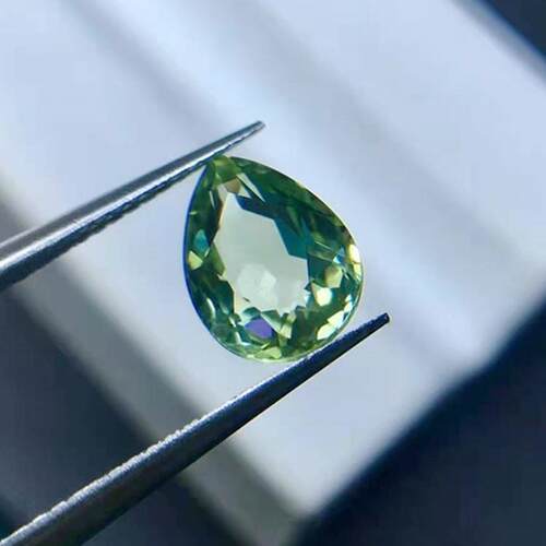 原设计宝石戒面通透绿色水滴形1.58ct天然碧玺裸石彩宝首饰定