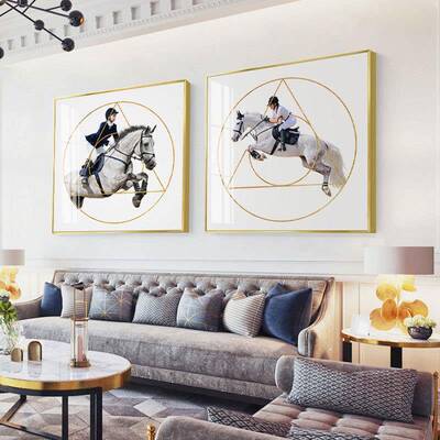 现代简约客厅装饰画马术赛马美式轻奢沙发背景墙挂画餐厅走廊壁画