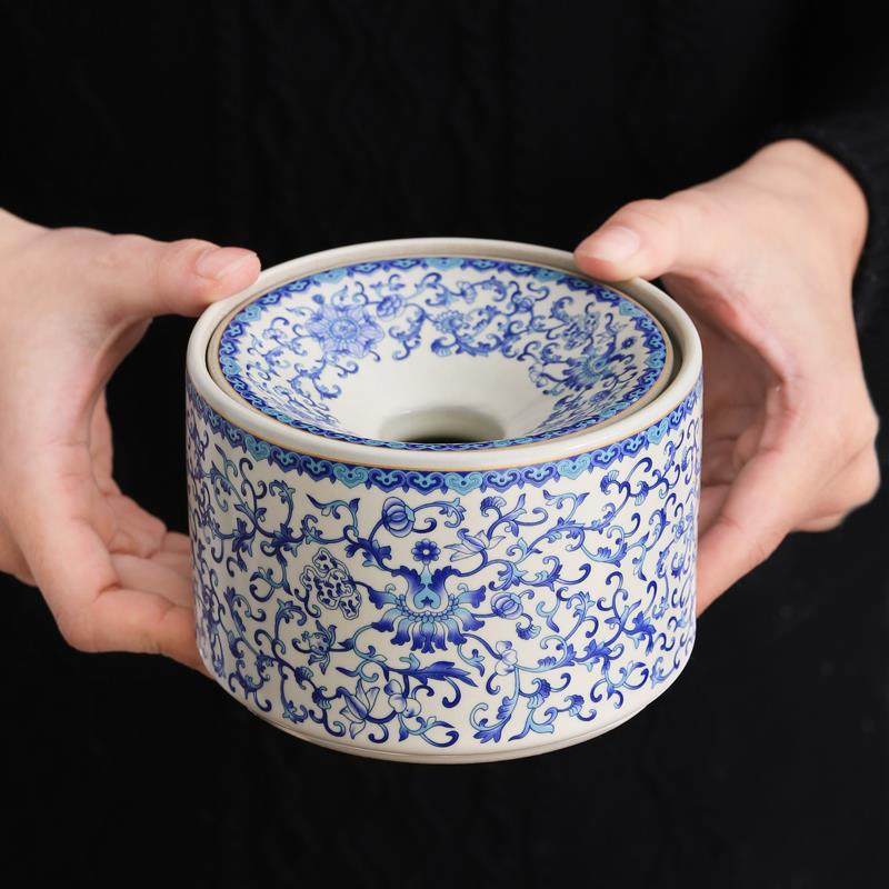 汝窑青花缠枝莲烟灰缸陶瓷茶渣缸建水盂杯洗中式家用高档茶具配件,家居饰品,装饰烟灰缸,淘宝优惠券,粉丝福利购,淘宝优惠卷