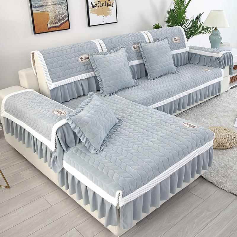 高档欧式简约包代冬季水晶绒欧沙发垫北毛现绒贵妃全沙发套罩万能