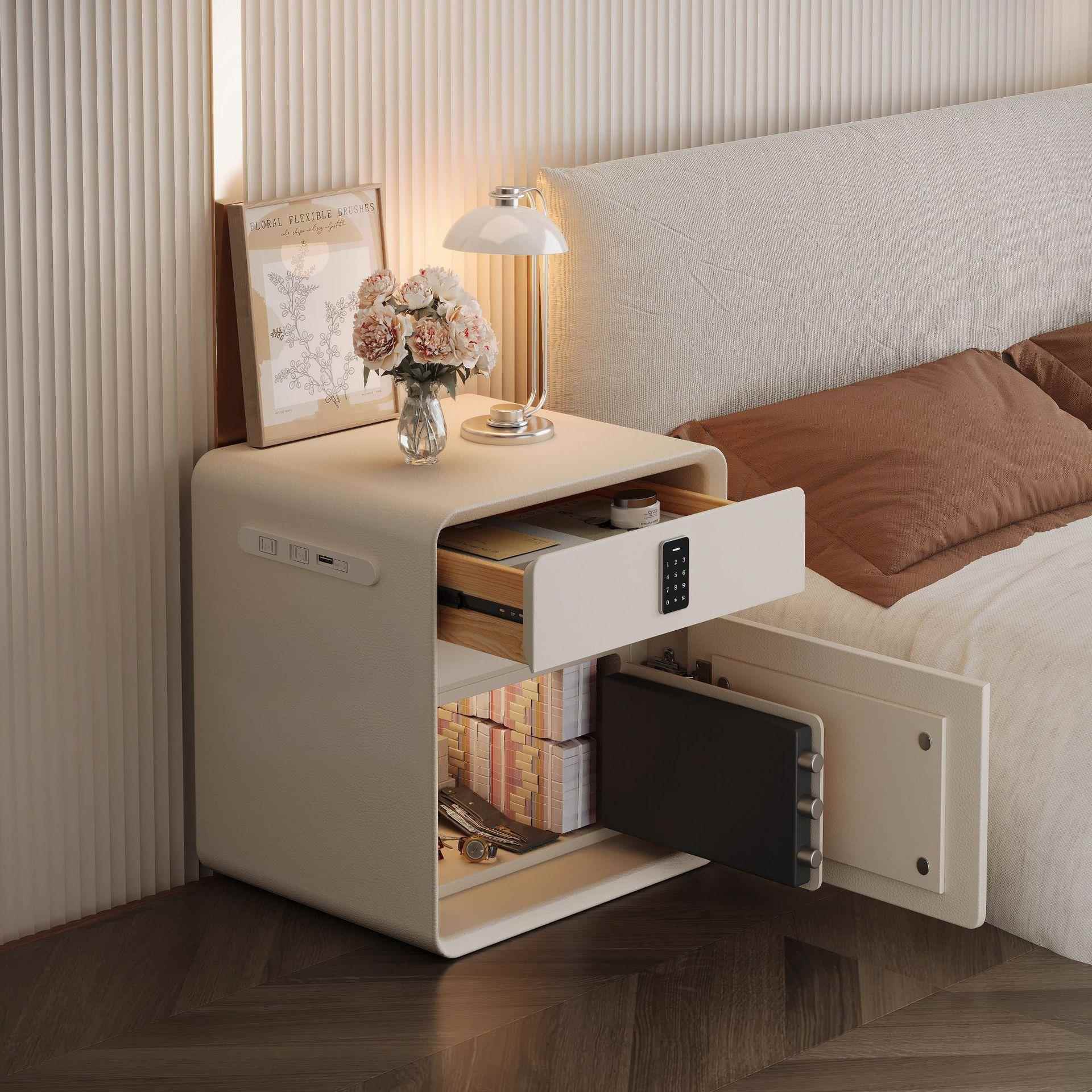 智能床头柜保险箱一体2025新款卧室带锁小众设计感小型床边储物柜