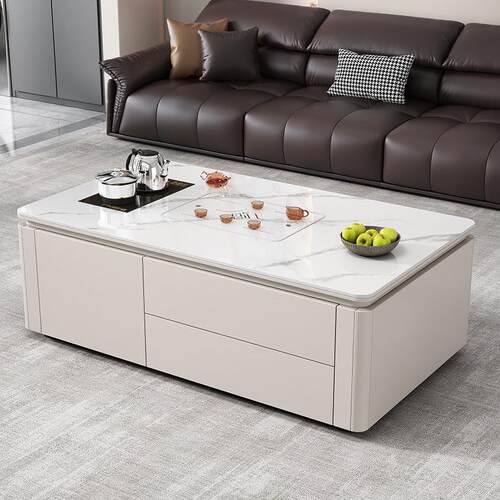 奶油风岩板茶几客厅家用电视柜小户型2025新款高级感简约泡茶一体