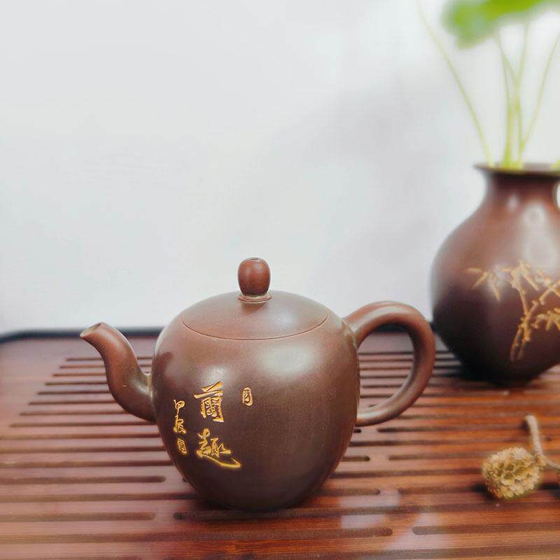 钦州坭兴陶茶壶名家纯手工美人肩浮雕刻再书法家用大小容量泡茶具