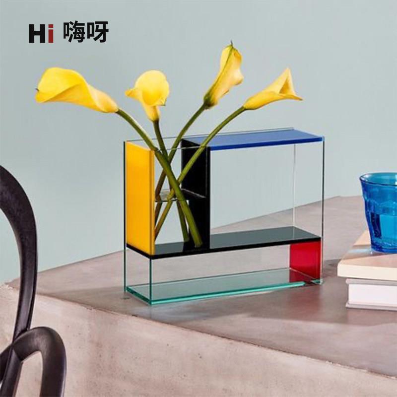 Hi嗨呀MOMA纽约艺术馆创意压克力花瓶ins风有机玻璃蒙德里安花瓶