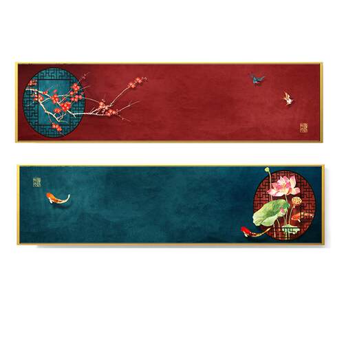 新中式花鸟装饰画客厅卧室床头背景挂画现代横幅工笔画中国风壁画