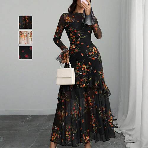 Women's Gothic Elegance Sexy Mesh Patchwork Colorful Floral