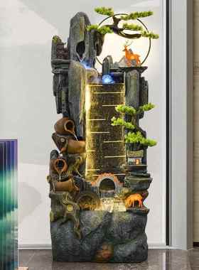 中式假山喷泉流水环摆鱼缸室内外客办公室落23133件地景观厅招循