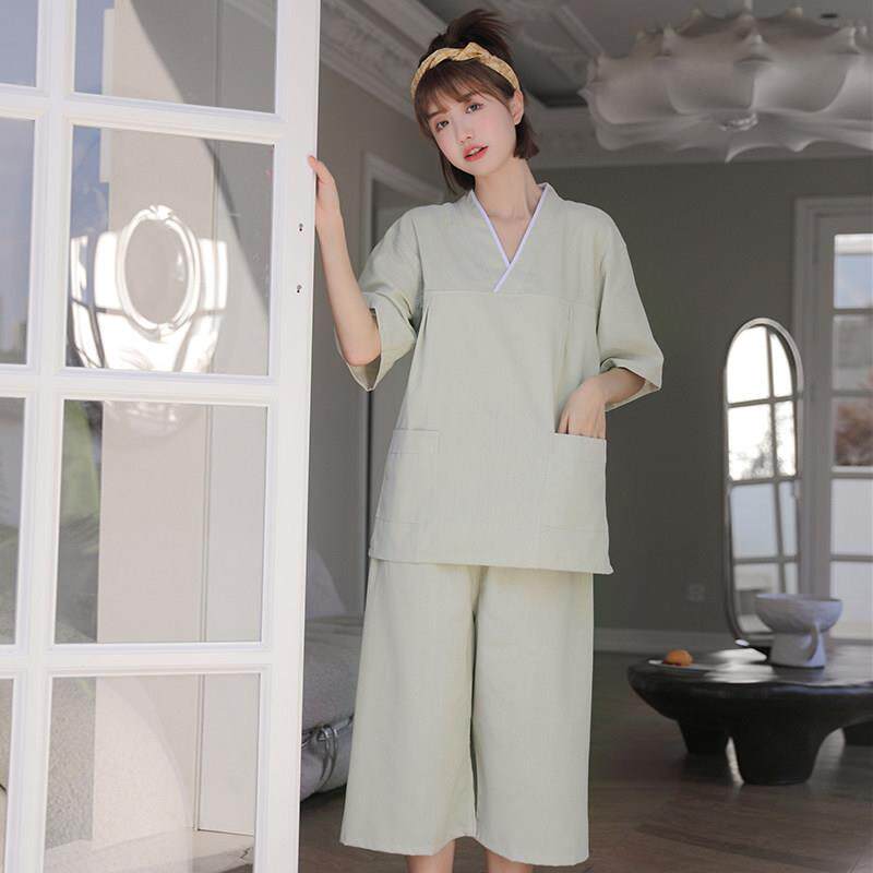 中长版汗蒸服情侣亚麻浴服大尺码定制按摩养生桑拿服麻家居服足浴