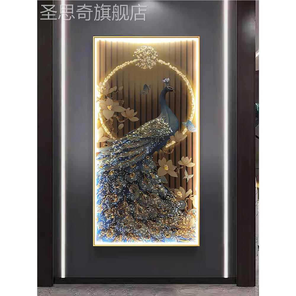 现代轻奢玄关装饰画晶瓷镶钻带led灯光画高级感客厅走廊挂画壁画图片