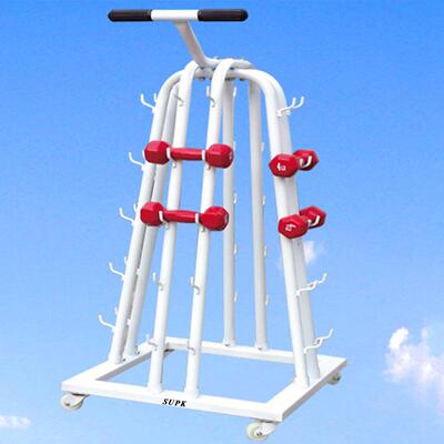 2017新款哑铃摆放架健身房多功能可移动式白色哑铃推车