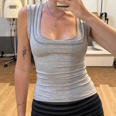 Womens Sleeveless Mock TwoPiece Design Slim Fit Vest Y2K