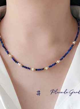 爆款高级感青金石串珠吊坠锁骨链女式轻奢淡水珍珠精致时尚百搭锁