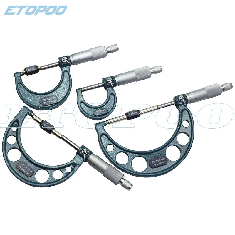Etopoo 25/50/75/100MM 0.01MM 4件套千分尺外径千分尺套装