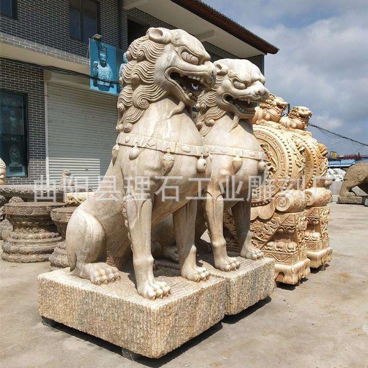 石狮子 大理石雕狮子 汉白玉仿古石狮子中式建筑门口青石狮子摆件