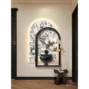 黑白玫瑰入口大厅装饰画古色古香走廊过道挂画法式客厅拱形壁灯