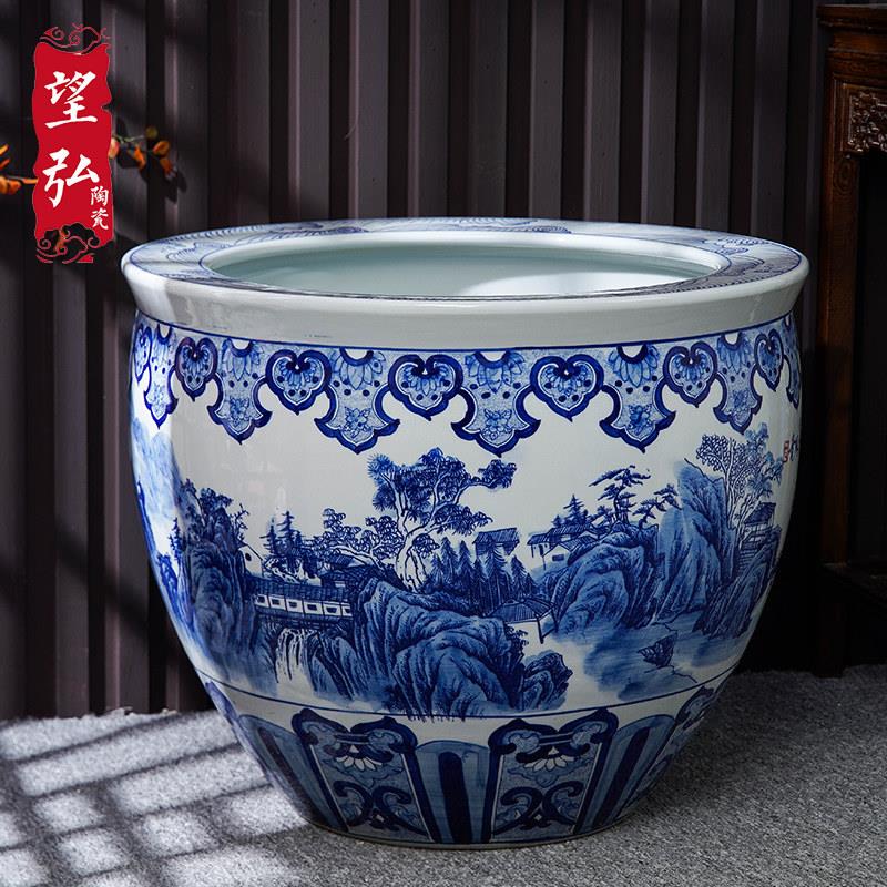 景德镇陶瓷鱼缸风水缸荷花缸古法养鱼缸青花瓷缸大口径陶瓷鱼缸