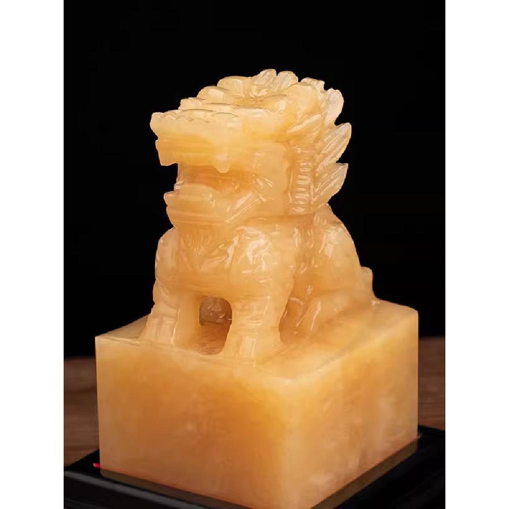 天然玉石麒麟玉玺印章家居客厅博古架摆件开业礼品免费刻字麒麟印