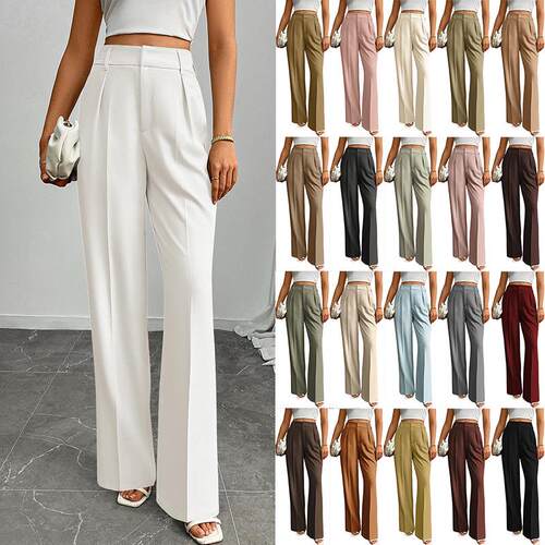 Straight leg women's high waisted pants, suit pants, wide