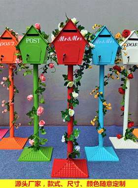 美式乡村铁艺小屋创意邮箱装饰摆件幼儿园庭院工艺品网红拍摄道具