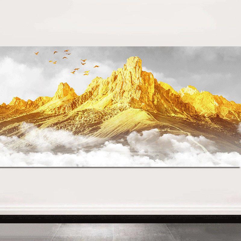 中式风格黄金日出装饰画 玄关挂画靠山图 150x300cm大型壁画 玻璃